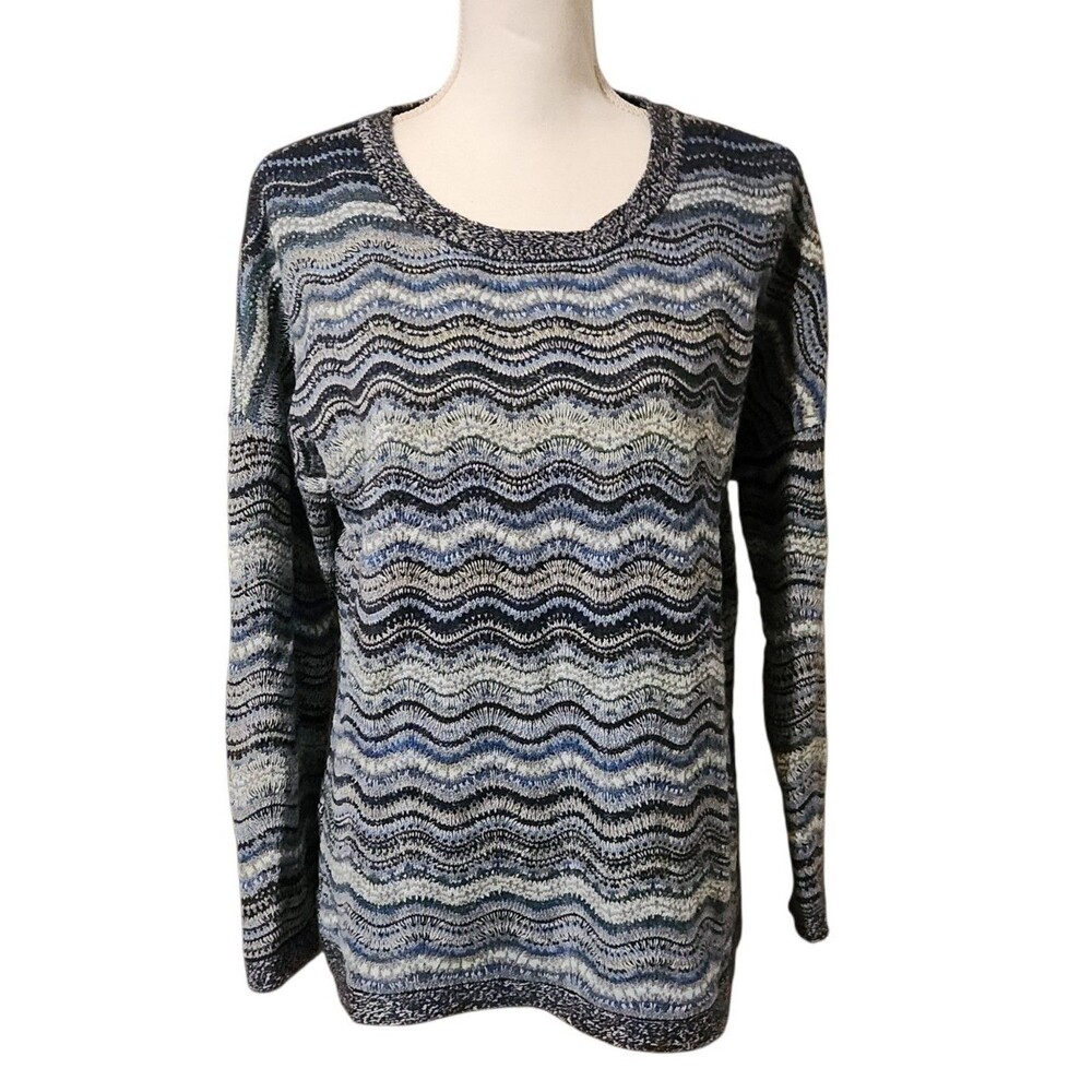 J Jill Tunic Sweater Long Sleeve Blue Striped Wavy Knit Womens Size M